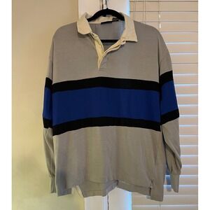 Color Block Mens XL Rugby Shirt Long Sleeve Gray Blue Black Collared Equations
